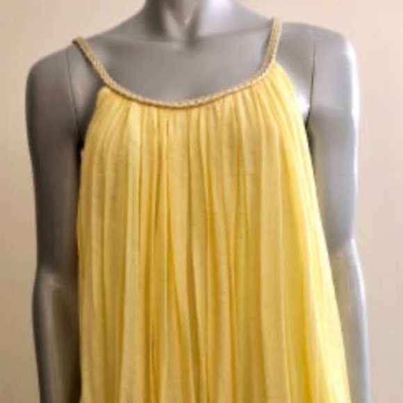 Lovely Babydoll Tank top pastel butter yellow/gold gauze pleated greek lined L - Picture 3 of 7